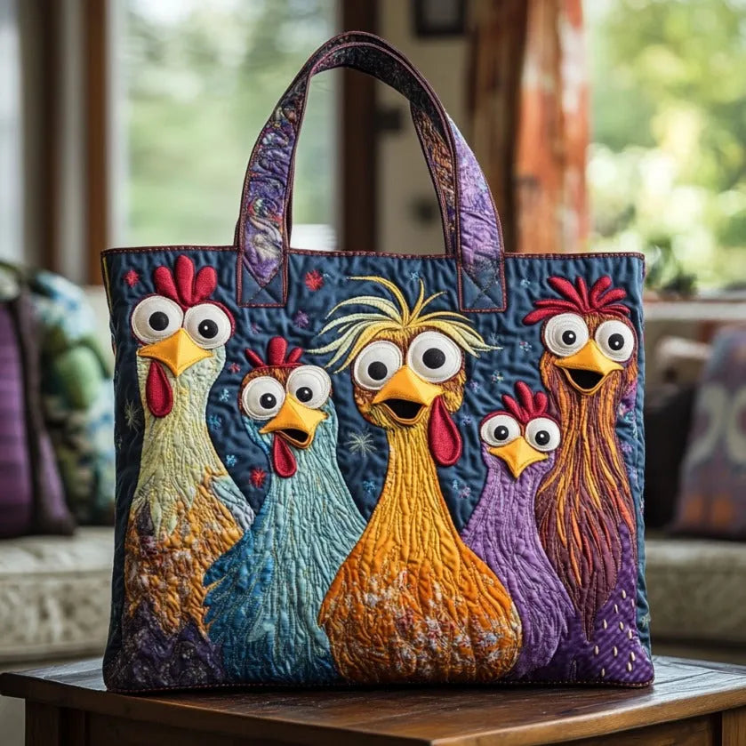 Handmade Bag with Five Coloured Hens