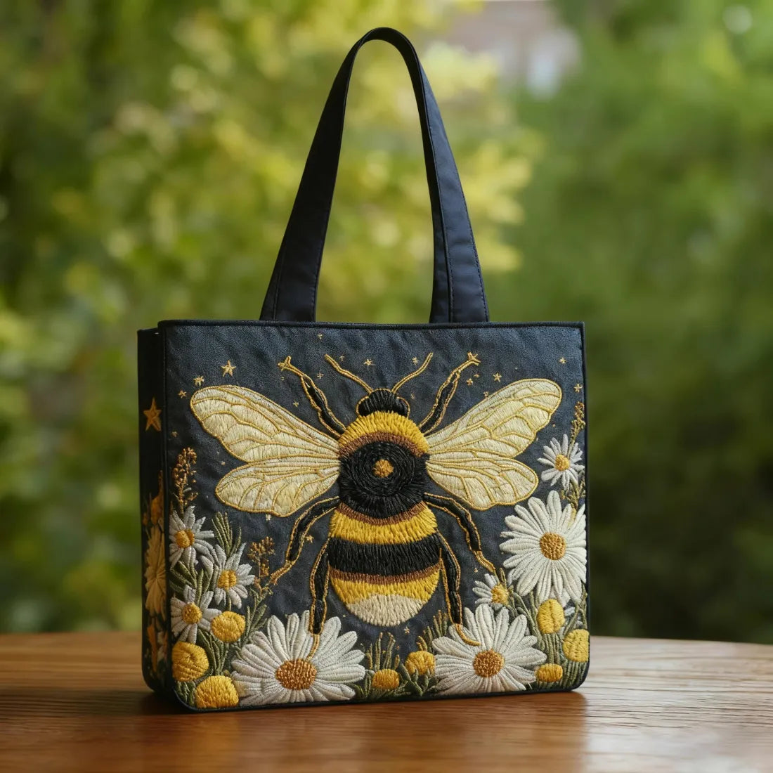 Handmade Bee Bag with Daisies and Stars